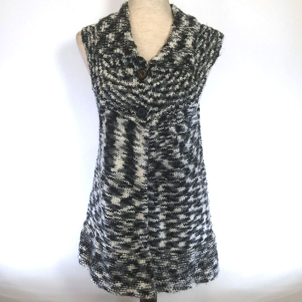 Daytrip Black White Open Cardigan Medium Sweater Aztec Boho Print Layer